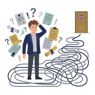 Confused founder navigating a maze of visa requirements