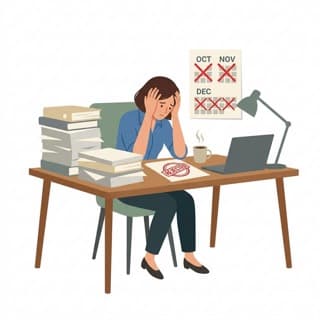 Stressed founder overwhelmed by paperwork and missed deadlines